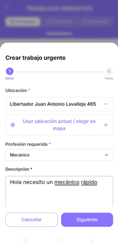 Formulario para solicitar un trabajo urgente